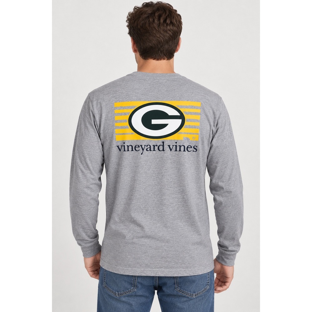 Vineyard Vines Green Bay Packers Long Sleeve Pocket T-Shirt Gray Mens Small